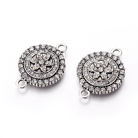 Alloy Links Connectors, with Crystal Rhinestone, Flat Round with Flower