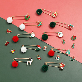 Fashionable Christmas Brooch with Mascot Pin and Pom-Pom Pendant Mini Set