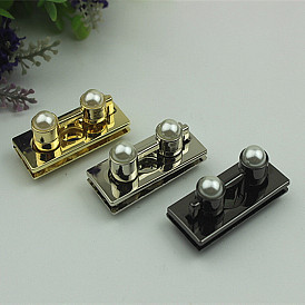 Zinc Alloy Twist Bag Lock Purse Catch Clasps, Rectangle with Imitation Pearl, for DIY Bag Purse Hardware Accessories