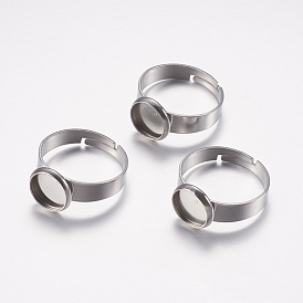 Adjustable 304 Stainless Steel Finger Rings Components, Pad Ring Base Findings, Flat Round