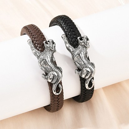 11.5браслеты из микрофибры и кожи с леопардовым принтом, с 304 из нержавеющей стали магнитные застежки, античное серебро