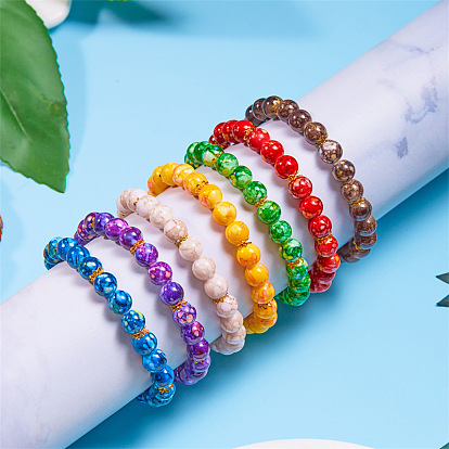 Bracelets extensibles en perles rondes en acrylique