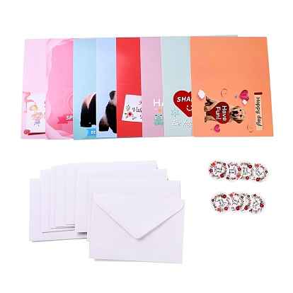 Rectangle Paper Greeting Cards, with Rectangle Envelope and Flat Round Self Adhesive Paper Stickers, Valentine's Day Wedding Birthday Invitation Card