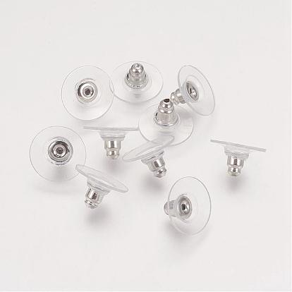 Brass Bullet Clutch Bullet Clutch Earring Backs with Pad, for Stablizing Heavy Post Earrings, with Plastic Pads, Ear Nuts, 11x11x7mm, Hole: 1mm