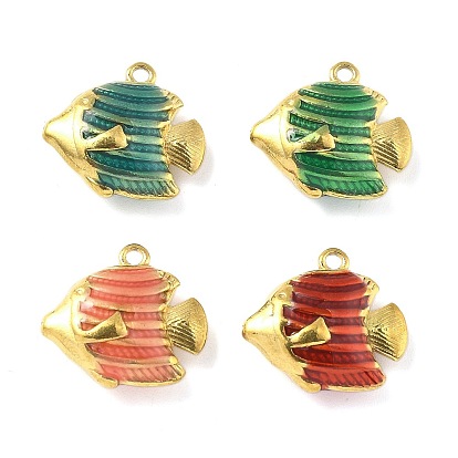 304 нержавеющей стальной эмали подвески, очарование рыбы, ионное покрытие (ip), реальный 18 k позолоченный