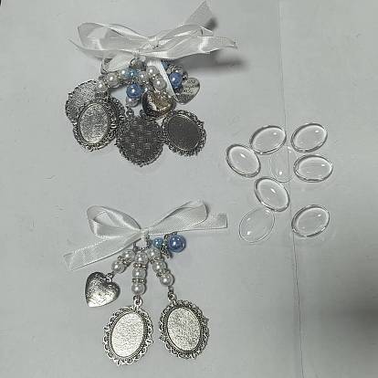Kits de pendentifs en alliage à faire soi-même avec des fleurs, avec noeud en ruban de satin et cabochons en verre