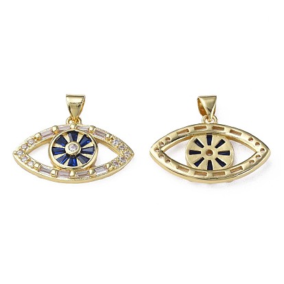 Brass Micro Pave Cubic Zirconia Pendants, with Brass Snap on Bails, Nickel Free, Real 18K Gold Plated, Eye