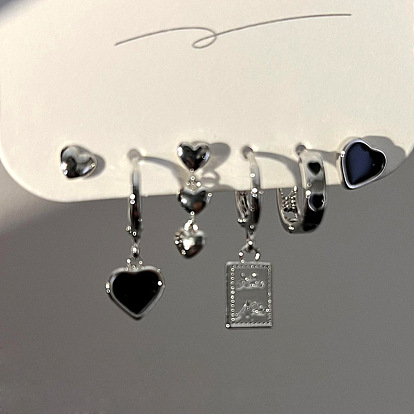 Cool and Sweet Heart-shaped Six-piece Set of Earrings - Minimalist Style, High-end.