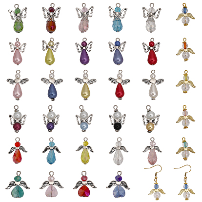 34шт. 34 подвески из искусственного жемчуга из стекла и АБС-пластика, с выводами из акрила и сплава, ангельские прелести