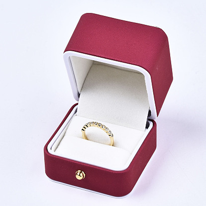 Fábrica de China Caja de anillo de imitación de cuero, caja de almacenamiento de joyas, para la boda, compromiso, fiesta de aniversario, plaza 5.6x5.5x5.6 cm a granel en línea -