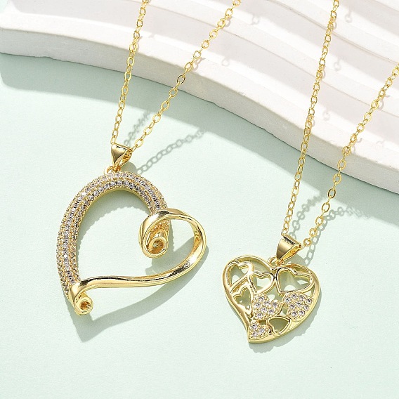 Латунные микропаве прозрачные кубические цирконии ожерелья с подвеской в виде сердца для женщин