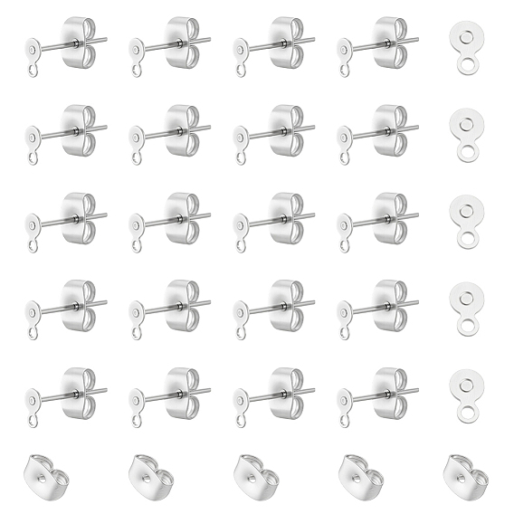 200 шт 304 детали серьги-гвоздики из нержавеющей стали, с 200 шт 304 ушными гайками из нержавеющей стали