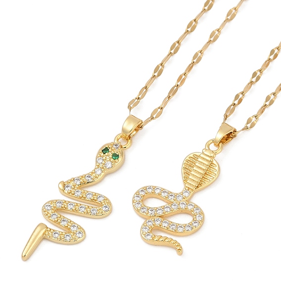 Ожерелья с подвеской в виде змеи из латуни с полным кубическим цирконием, 201 ожерелья из нержавеющей стали с цепочкой для женщин, золотые