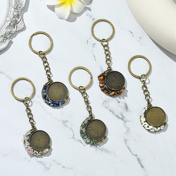 Брелки из сплава с натуральным лазуритом, говлитом, авантюрином, тигровым глазом и розовым кварцем, с железными разрезными брелоками