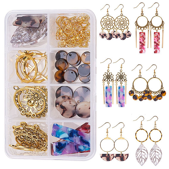 DIY Earring Making, with Cellulose Acetate(Resin) Pendants, 304 Stainless Steel Pendants, Alloy Findings and Brass Earring Hooks