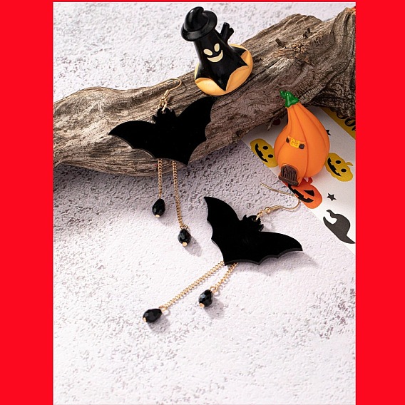 Серьги-подвески из сплава летучей мыши, акрила и стекла, золотые