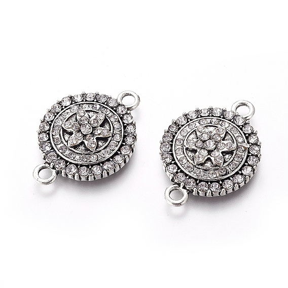 Conectores de enlaces de aleación, con diamantes de imitación de cristal, plano y redondo con flor