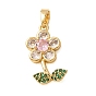 Brass Micro Pave Colorful Cubic Zirconia Pendants, Flower Charms