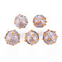 Transparent Handmade Blown Glass Globe Beads, Bumpy, Round with Stripe Pattern