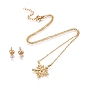 304 нержавеющей стали ювелирных изделий, ожерелья из кулона из микропаве из латуни с микропаве и 304 серьги из нержавеющей стали, с ушными гайками / серьгой сзади, Рождественские снежинки, прозрачные