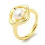 Brass Rhombus Adjustable Rings, with Natural Pearl