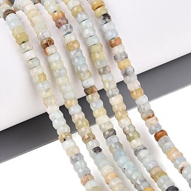 Natural Flower Amazonite Beads Strands, Rondelle, Faceted