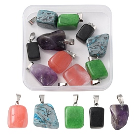 10Pcs 5 Styles Mixed Gemstone Pendants, Nuggets Charms, with Stainless Steel Color Tone Stainless Steel Snap On Bails, Mixed Dyed and Undyed