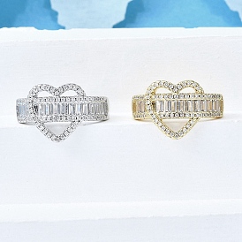 Латунные кольца-манжеты с микропаве и прозрачным цирконием для женщин, без кадмия и без свинца, сердце