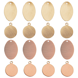 PANDAHALL ELITE Brass Charms, Stamping Blank Tag, Long-Lasting Plated, Flat Round & Oval