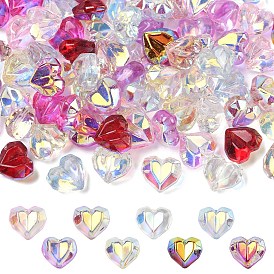 80шт 8 цвета гальваники прозрачные стеклянные бусины, сердце, граненые, с покрытием AB цвета, с половиным покрытием