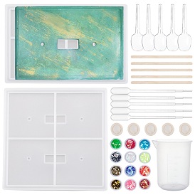 Olycraft DIY Light Switch Cover Silicone Molds Kits, Including Wooden Craft Sticks, Plastic Transfer Pipettes, Latex Finger Cots, Plastic Spoons, Plastic Measuring Cup