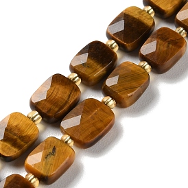 Natural Tiger Eye Beads Strands, Faceted, Rectangle