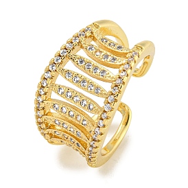 Rack Plating Brass Micro Pave Cubic Zirconia Wide Open Cuff Ring for Women, Long-Lasting Plated, Cadmium Free & Lead Free