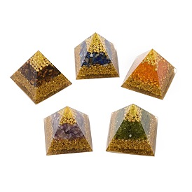 Orgonite Pyramid, Resin Pointed Home Display Decorations, with Natural Gemstone and Metal Findings inside