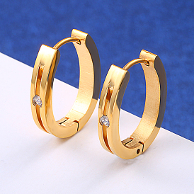 Elegante 304 Creolen aus Edelstahl, ellipsenförmige, mit klaren Zirkonia