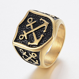 Ионное покрытие (ip) 304 мужские перстни из нержавеющей стали, широкие кольца группа палец, Щит с якорем