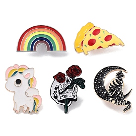 Horse/Pizza/Moon/Flower/Rainbow Zinc Alloy Brooches, Enamel Pins, for Backpack Clothes