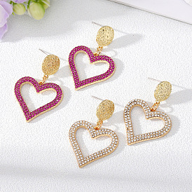 Vintage Heart-shaped Earrings with Colorful Rhinestones and Hollow-out Design