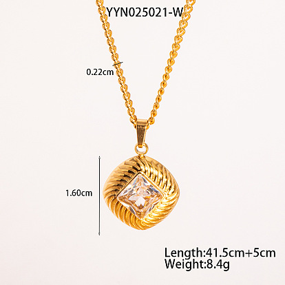 Ожерелья с подвеской в виде ретро-ромба из нержавеющей стали с кубическим цирконием для женщин