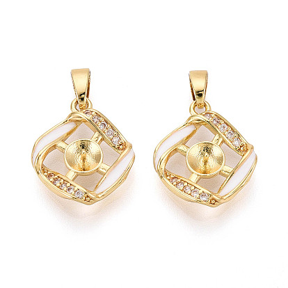 Латунный микро-паве кубический кубик циркония жемчужина, ромб, с оболочкой, за половину пробурено бисера