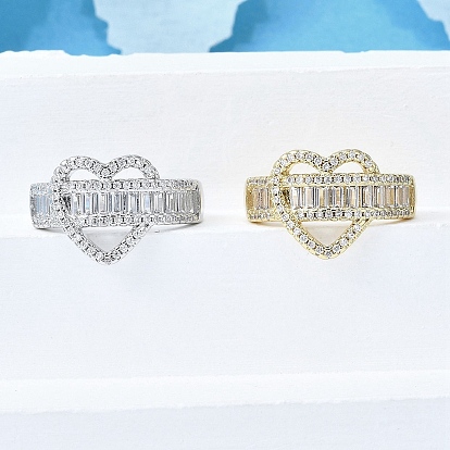 Латунные кольца-манжеты с микропаве и прозрачным цирконием для женщин, без кадмия и без свинца, сердце