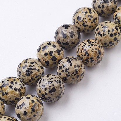 Natural Dalmation Jasper Beads Strands, Faceted, Round