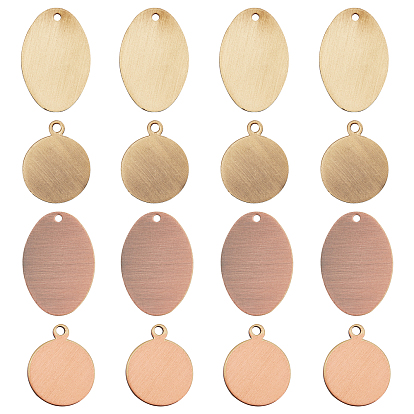 Brass Charms, Stamping Blank Tag, Long-Lasting Plated, Flat Round & Oval