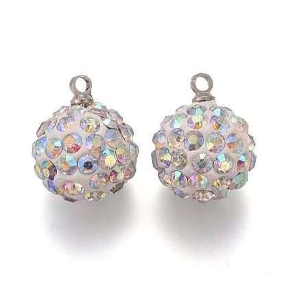 Полимерная глина стразами подвески, проложить диско-шар, с платиновой железной щепоткой, круглые