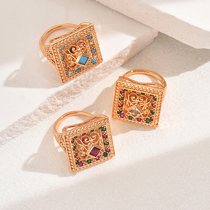 Кольца для женщин с микропаве из латуни и кубическими цирконами, квадратный