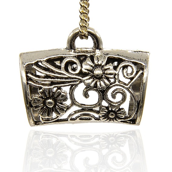 Scarf Pendant Design Alloy Tube Bails, Loop Bails, Large Bail Beads, Tube with Flower Pattern, 25x32x19mm, Hole: 4.5mm, Inner Diameter: 16mm