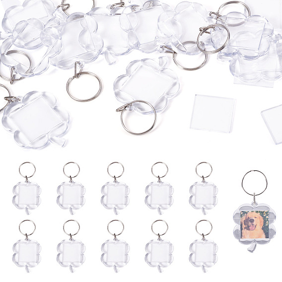 10 акриловые брелки для ключей, с железными кольцами, клевер, платина
