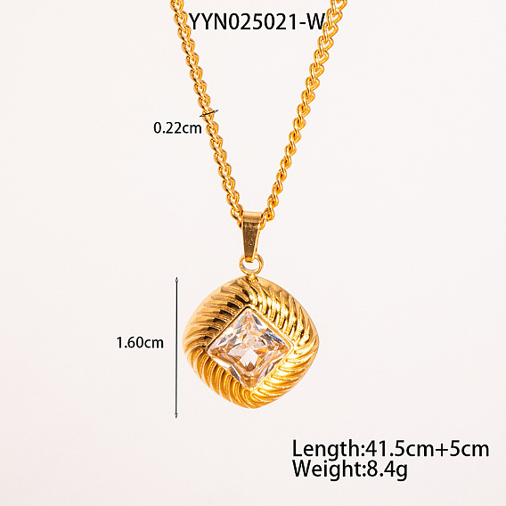 Ожерелья с подвеской в виде ретро-ромба из нержавеющей стали с кубическим цирконием для женщин