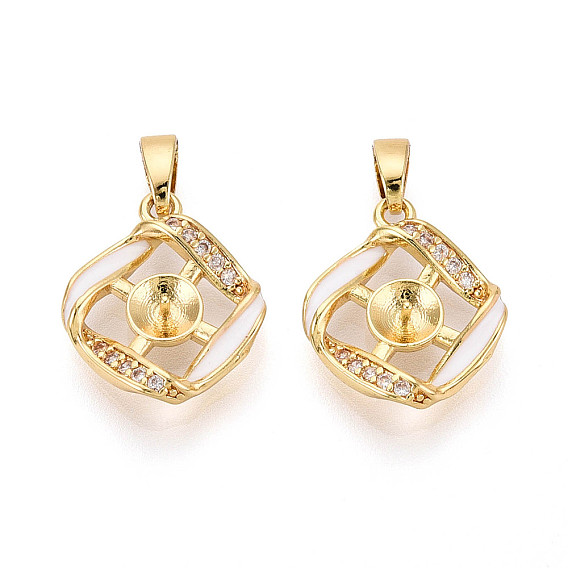 Латунный микро-паве кубический кубик циркония жемчужина, ромб, с оболочкой, за половину пробурено бисера