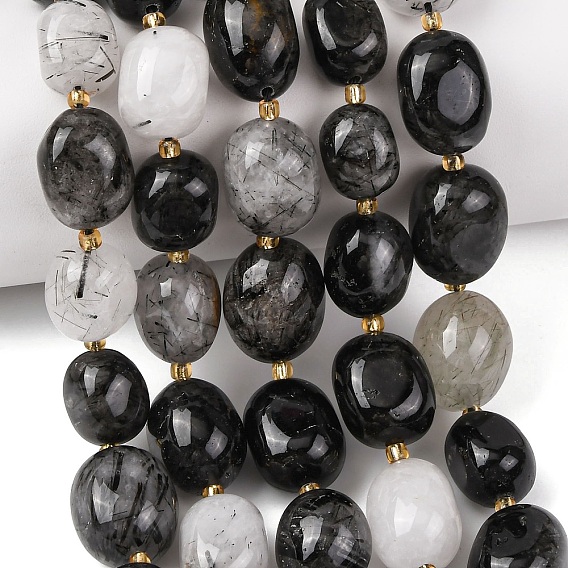 Натуральные турмализированные кварцевые бусинки, самородки, упавший камень, с бисером